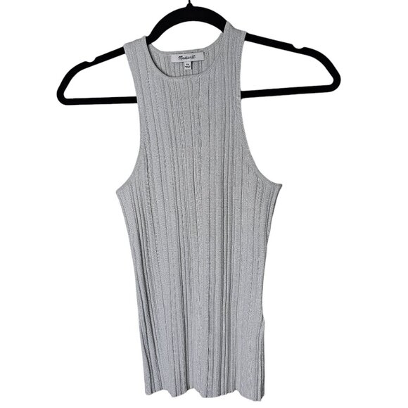 Madewell XS Tank Top Silver Grey Shimmer Ribbed Knit Capsule Minimalist - Picture 1 of 6